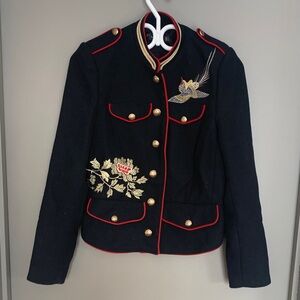 Zara Trafaluc Black Embroidered Blazer with Gold Accents